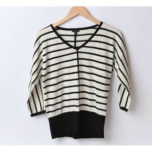 Talbots Sz S Thin Stretch Cotton Rayon Sweater Bat Wing Black White Striped